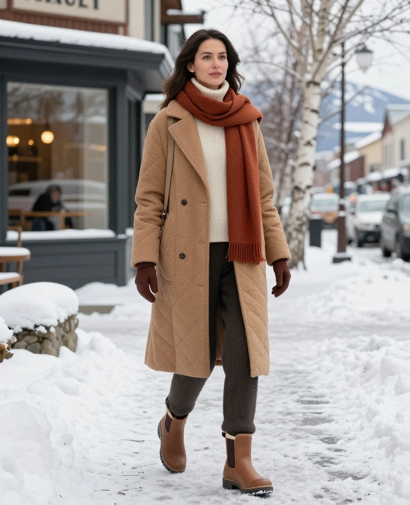 13 Stylish Women’s Anchorage Winter Outfits That Prove Warmth and Fashion Can Coexist! 6 What to Wear in Anchorage in December 13 Stylish Women’s Anchorage Winter Outfits That Prove Warmth and Fashion Can Coexist! - 2. Camel Wool Layers With Weatherproof Boots 1