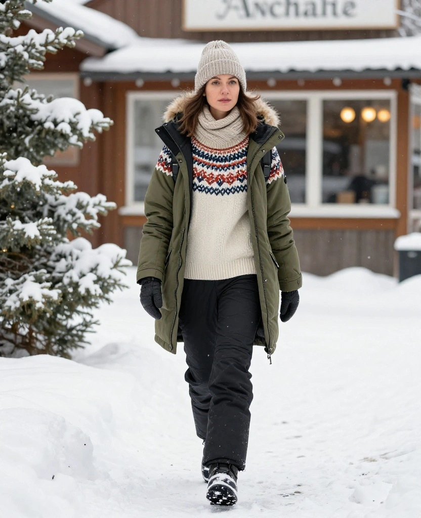 13 Stylish Women’s Anchorage Winter Outfits That Prove Warmth and Fashion Can Coexist! 43 What to Wear in Anchorage in December 13 Stylish Women’s Anchorage Winter Outfits That Prove Warmth and Fashion Can Coexist! - 7. Nordic-Inspired Knits With Practical Snow Gear 1