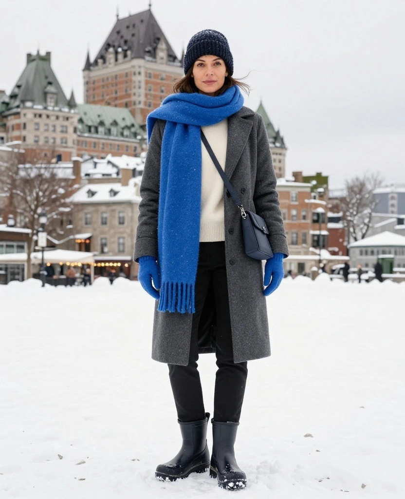 13 Women’s Winter Outfits for Québec City That Prove Warm Doesn’t Have to Mean Bulky 45 What to Wear in Québec City in December 13 Women’s Winter Outfits for Québec City That Prove Warm Doesn’t Have to Mean Bulky - 7. The Bright Scarf and Neutral Outerwear Combination 1