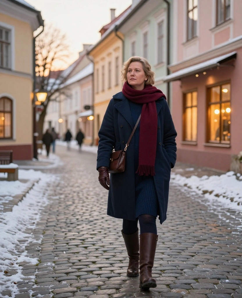 15 Bratislava Winter Outfits That’ll Keep You Warm While Exploring the City (Without Looking Bulky!) 22 What to Wear in Bratislava in December 15 Bratislava Winter Outfits That’ll Keep You Warm While Exploring the City (Without Looking Bulky!) - 4. The Sweater Dress With Fleece-Lined Tights 1