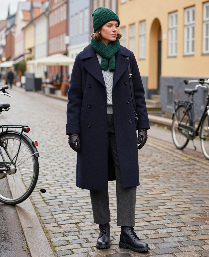 15 Copenhagen Winter Outfits Inspired by Scandinavian Style (Warm, Minimalist, and Seriously Chic!) 29 What to Wear in Copenhagen in December 15 Copenhagen Winter Outfits Inspired by Scandinavian Style (Warm, Minimalist, and Seriously Chic!) - 5. The Navy Pea Coat with a Modern Nordic Twist 1