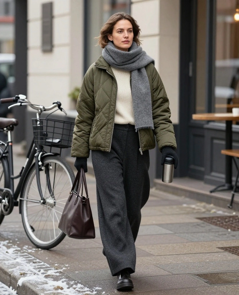 15 Copenhagen Winter Outfits Inspired by Scandinavian Style (Warm, Minimalist, and Seriously Chic!) 36 What to Wear in Copenhagen in December 15 Copenhagen Winter Outfits Inspired by Scandinavian Style (Warm, Minimalist, and Seriously Chic!) - 6. Wide-Leg Trousers with a Short Insulated Jacket 1