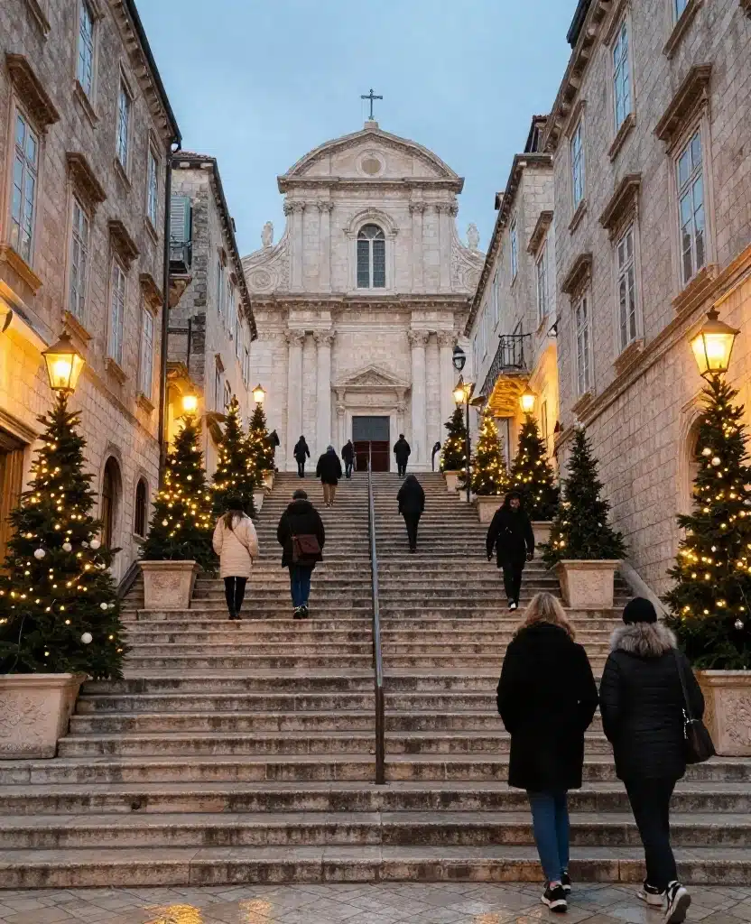 15 Magical Places to Visit in Dubrovnik in December That Feel Like a Winter Fairytale 18 Places to Visit in Dubrovnik in December 15 Magical Places to Visit in Dubrovnik in December That Feel Like a Winter Fairytale - 14. The Jesuit Stairs and Gundulić Square at Dusk 1