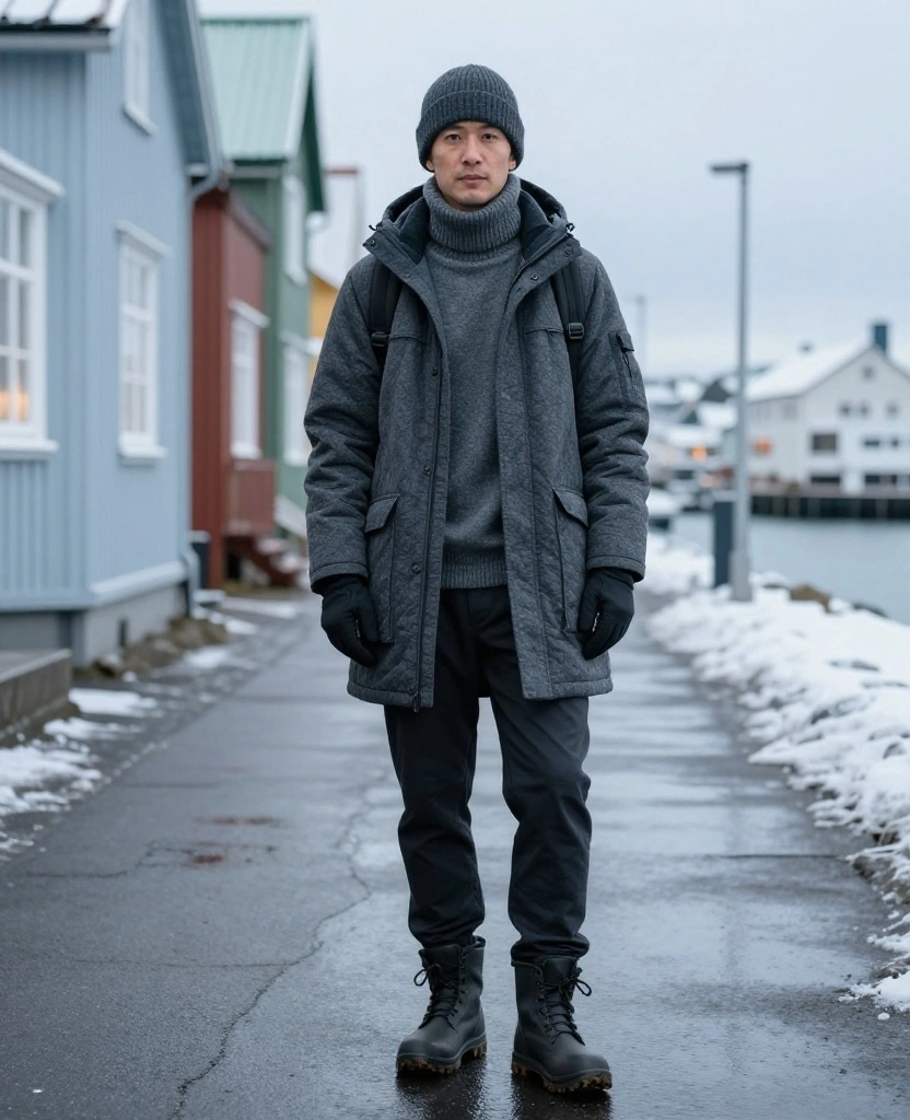 15 Reykjavík December Outfit Ideas That Are Cozy, Waterproof, and Seriously Photo-Ready 8 What to wear in Reykjavík in December 15 Reykjavík December Outfit Ideas That Are Cozy, Waterproof, and Seriously Photo-Ready - 2. A Soft Charcoal Monochrome City Look 1