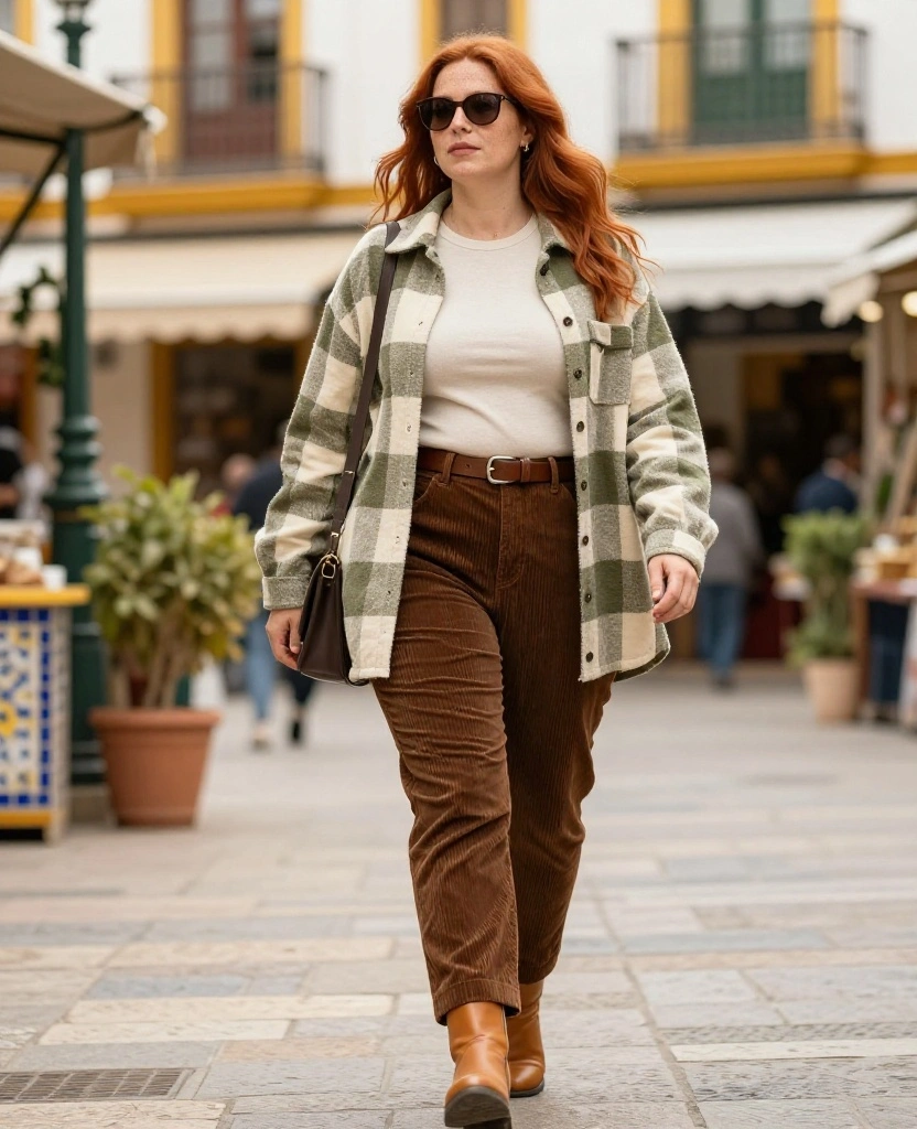 15 Stylish Women’s Outfits for Málaga in December That Look Amazing in Every Photo 71 what to wear in Málaga in December 15 Stylish Women’s Outfits for Málaga in December That Look Amazing in Every Photo - 11. A Checked Overshirt with Corduroy Trousers 1