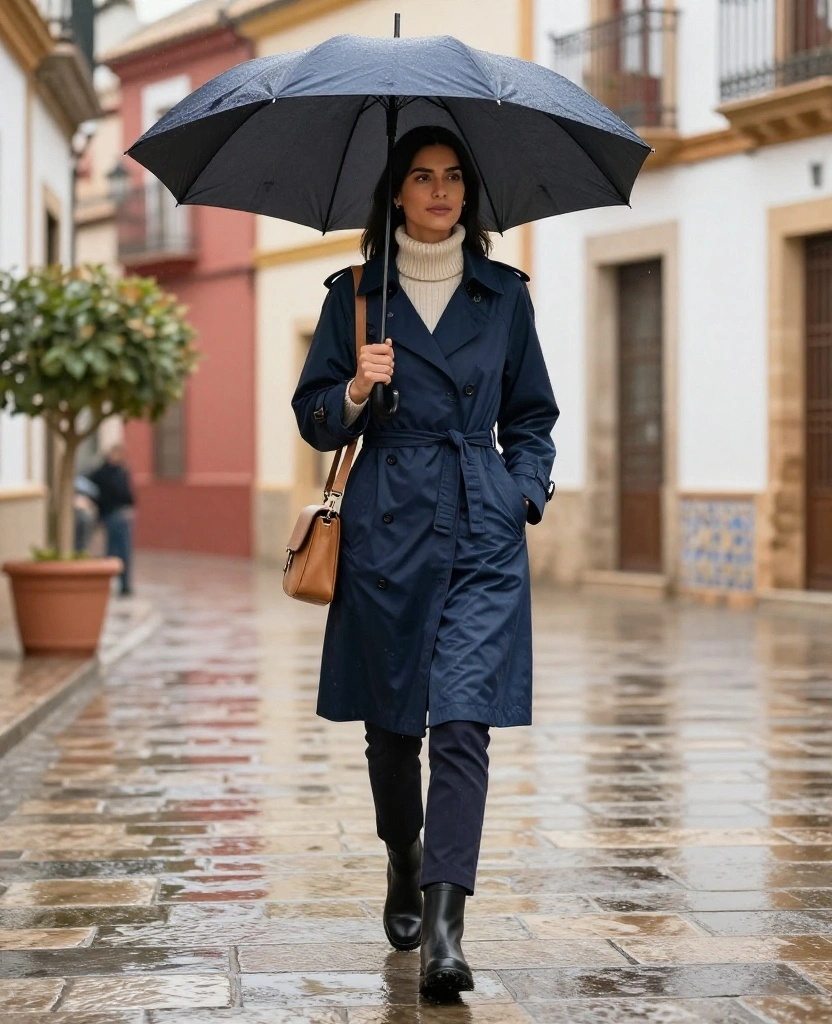 15 Stylish Women’s Outfits for Málaga in December That Look Amazing in Every Photo 93 what to wear in Málaga in December 15 Stylish Women’s Outfits for Málaga in December That Look Amazing in Every Photo - 14. A Rain-Ready Trench with a Compact Umbrella 1