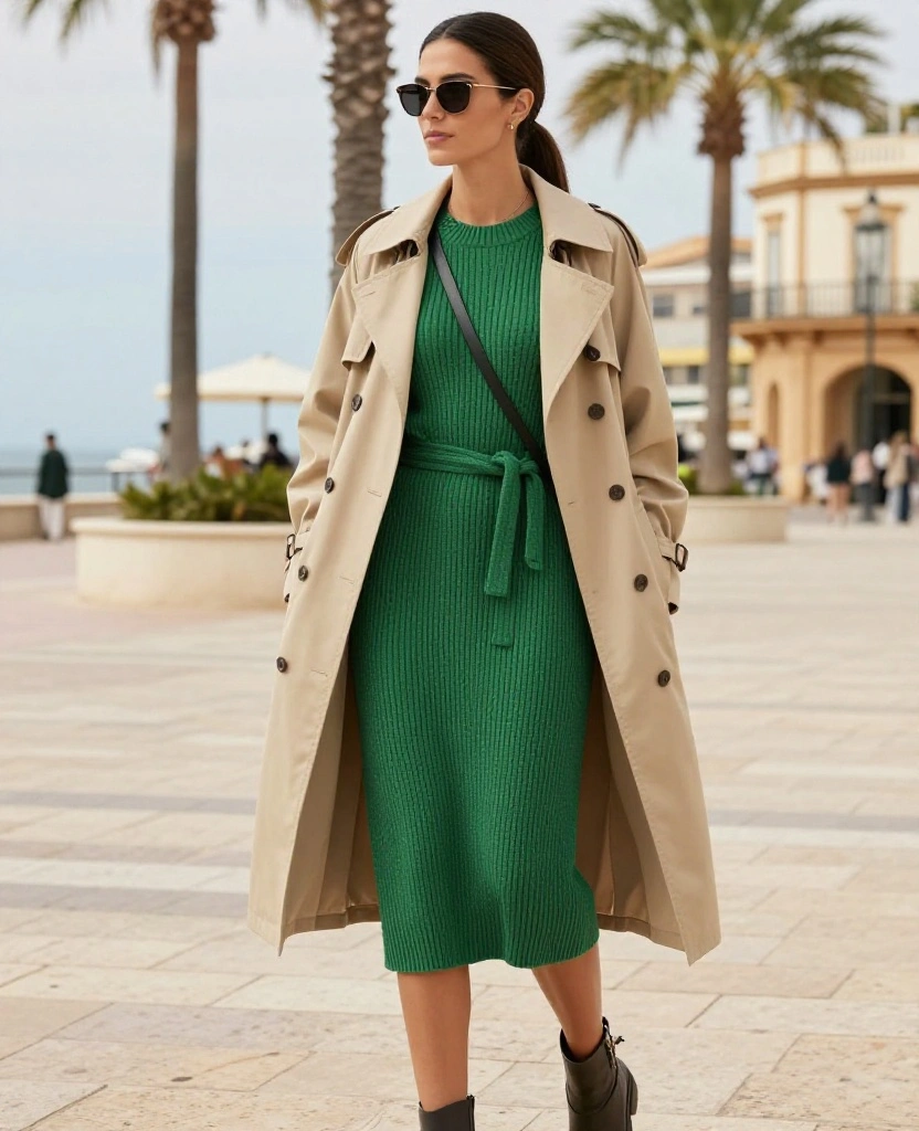 15 Stylish Women’s Outfits for Málaga in December That Look Amazing in Every Photo 29 what to wear in Málaga in December 15 Stylish Women’s Outfits for Málaga in December That Look Amazing in Every Photo - 5. The Sweater Dress and Lightweight Trench 1