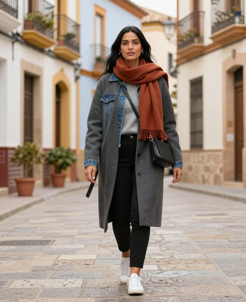 15 Stylish Women’s Outfits for Málaga in December That Look Amazing in Every Photo 52 what to wear in Málaga in December 15 Stylish Women’s Outfits for Málaga in December That Look Amazing in Every Photo - 8. The Denim Jacket under a Wool Coat 1