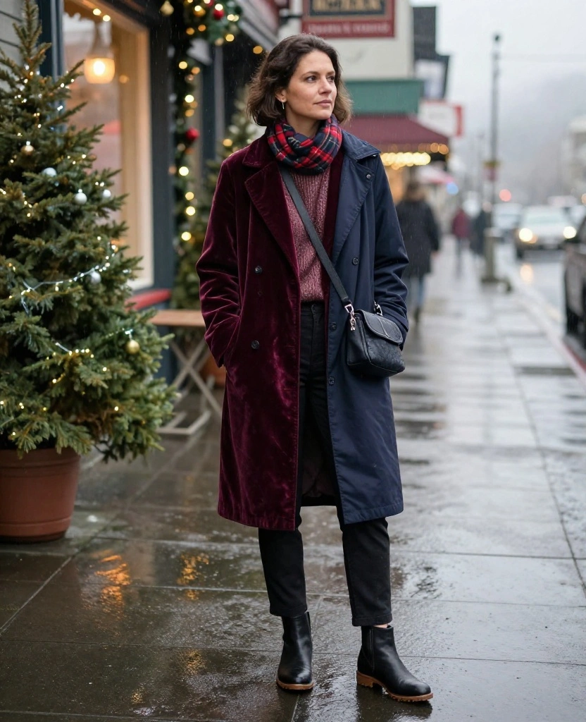 15 Victoria December Outfits That Keep You Cozy, Dry, and Totally Photo-Ready 96 what to wear in Victoria in December 15 Victoria December Outfits That Keep You Cozy, Dry, and Totally Photo-Ready - 14. A Festive Holiday Look That Can Handle Rain 1
