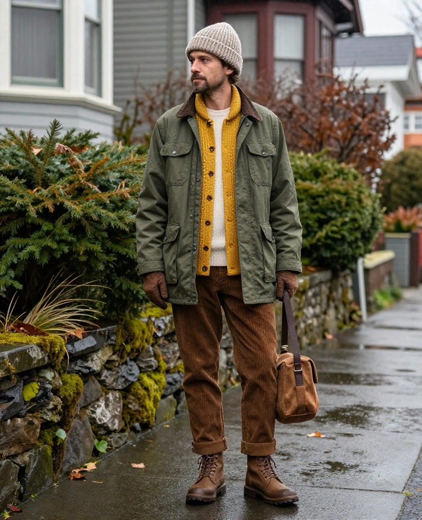 15 Victoria December Outfits That Keep You Cozy, Dry, and Totally Photo-Ready 22 what to wear in Victoria in December 15 Victoria December Outfits That Keep You Cozy, Dry, and Totally Photo-Ready - 4. Waxed Utility Jacket with Corduroy and Sturdy Boots 1