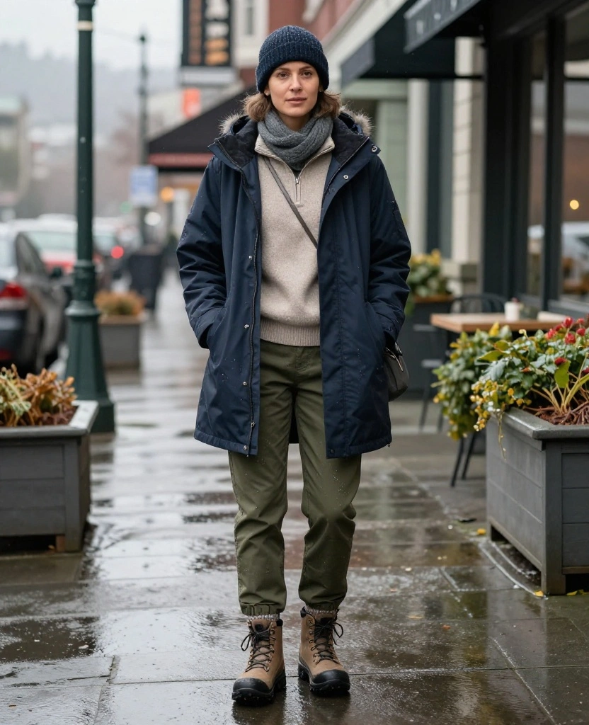 15 Victoria December Outfits That Keep You Cozy, Dry, and Totally Photo-Ready 36 what to wear in Victoria in December 15 Victoria December Outfits That Keep You Cozy, Dry, and Totally Photo-Ready - 6. Water-Resistant Trousers with a Soft Layered Top 1