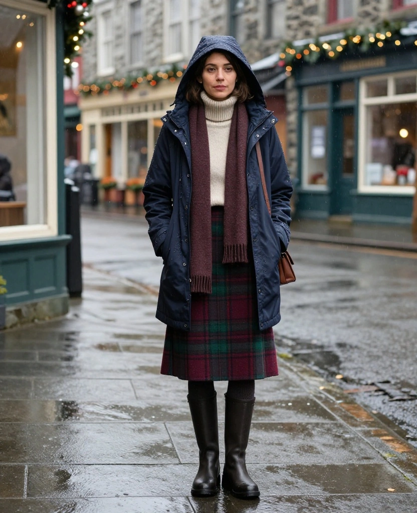 15 Victoria December Outfits That Keep You Cozy, Dry, and Totally Photo-Ready 43 what to wear in Victoria in December 15 Victoria December Outfits That Keep You Cozy, Dry, and Totally Photo-Ready - 7. Plaid Skirt, Warm Tights, and a Hooded Coat 1