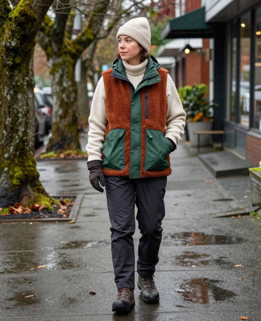 15 Victoria December Outfits That Keep You Cozy, Dry, and Totally Photo-Ready 59 what to wear in Victoria in December 15 Victoria December Outfits That Keep You Cozy, Dry, and Totally Photo-Ready - 9. Fleece Vest over a Knit for Flexible Warmth 1