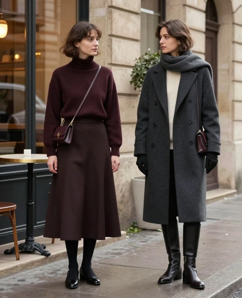 The Ultimate Bordeaux Winter Packing List: 12 Capsule Wardrobe Pieces That Create 30+ Outfits! 28 What to wear in Bordeaux in December The Ultimate Bordeaux Winter Packing List: 12 Capsule Wardrobe Pieces That Create 30+ Outfits! - 6. The Midi Skirt and Opaque Tights: A Softer Shape for Winter 1