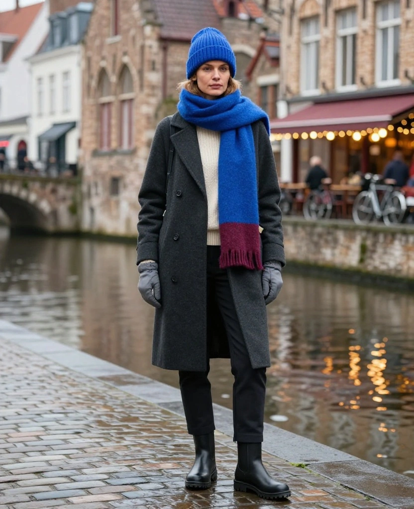 What to Wear in Bruges in December: 15 Cozy Winter Outfits That Look Chic in Every Photo! 96 What to wear in Bruges in December What to Wear in Bruges in December: 15 Cozy Winter Outfits That Look Chic in Every Photo! - 14. The Knit Hat and Scarf Color-Block Outfit 1