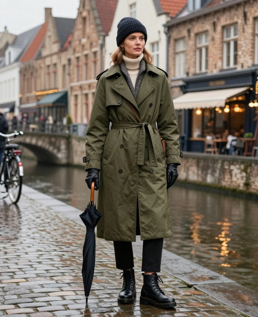 What to Wear in Bruges in December: 15 Cozy Winter Outfits That Look Chic in Every Photo! 8 What to wear in Bruges in December What to Wear in Bruges in December: 15 Cozy Winter Outfits That Look Chic in Every Photo! - 2. The Waterproof Trench with a Hidden Warm Layer 1