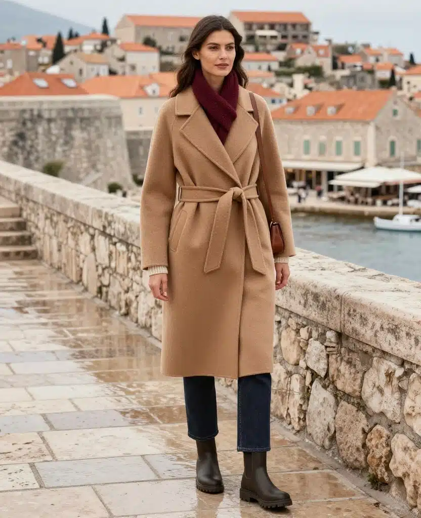 What to Wear in Dubrovnik in December: 15 Chic Winter Outfits That Beat the Coastal Chill 4 What to Wear in Dubrovnik in December What to Wear in Dubrovnik in December: 15 Chic Winter Outfits That Beat the Coastal Chill - 2. Make a Camel Wool Coat Your Main Character 1