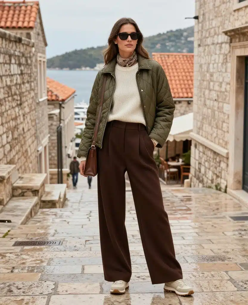 What to Wear in Dubrovnik in December: 15 Chic Winter Outfits That Beat the Coastal Chill 25 What to Wear in Dubrovnik in December What to Wear in Dubrovnik in December: 15 Chic Winter Outfits That Beat the Coastal Chill - 5. Balance Wide-Leg Trousers With a Shorter Jacket 1