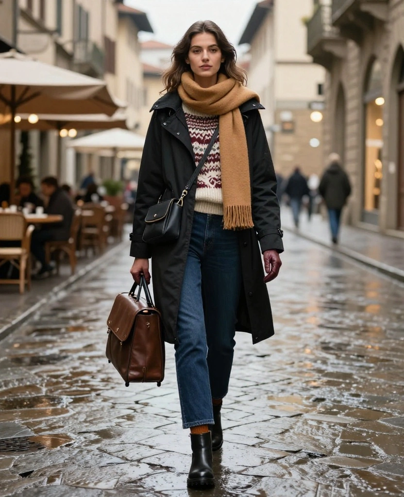 What to Wear in Florence in December: 15 Chic Winter Outfits You’ll Be Glad You Packed 36 What to Wear in Florence in December What to Wear in Florence in December: 15 Chic Winter Outfits You’ll Be Glad You Packed - 6. Dark Denim, a Fair Isle Sweater, and Weather-Ready Boots 1