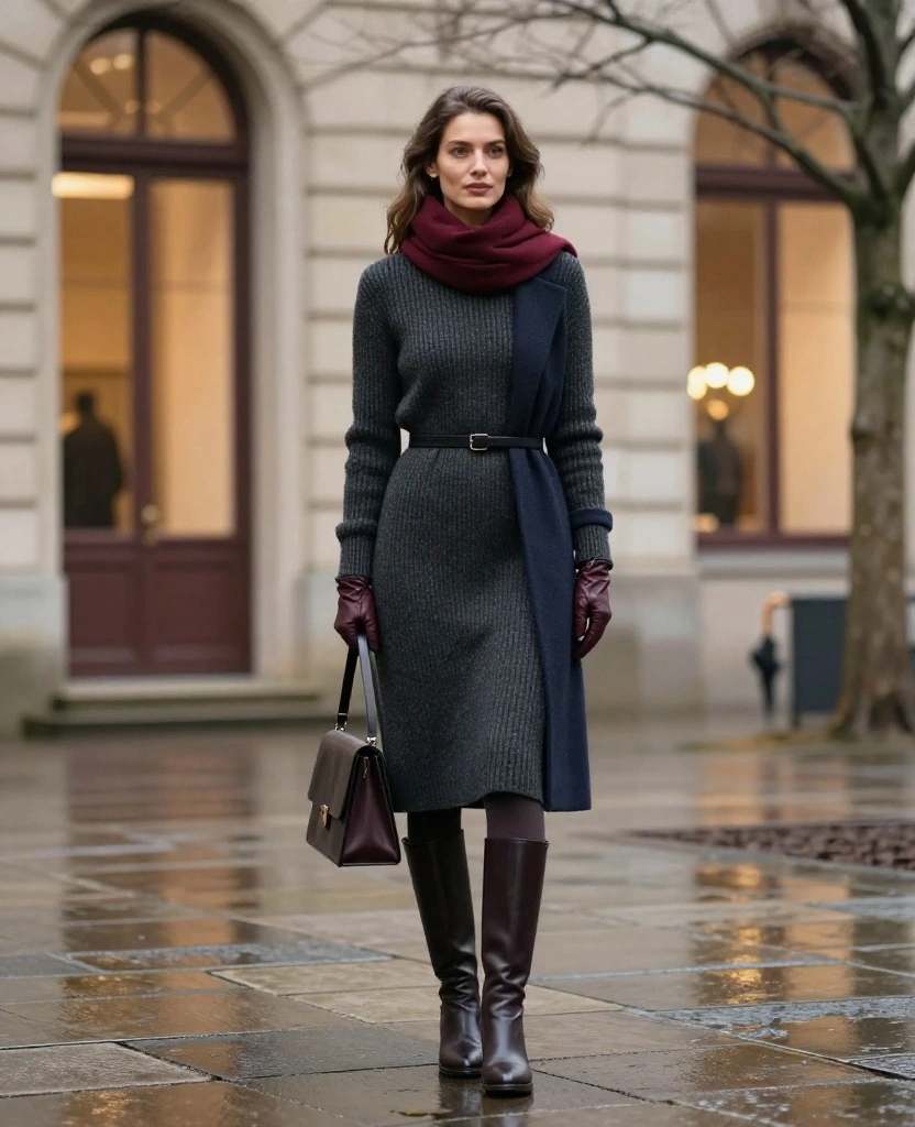 What to Wear in Frankfurt in December: 15 Chic Winter Outfits That Keep You Warm Without Looking Bulky! 8 What to Wear in Frankfurt in December What to Wear in Frankfurt in December: 15 Chic Winter Outfits That Keep You Warm Without Looking Bulky! - 2. A Belted Wool Coat Over a Sweater Dress 1