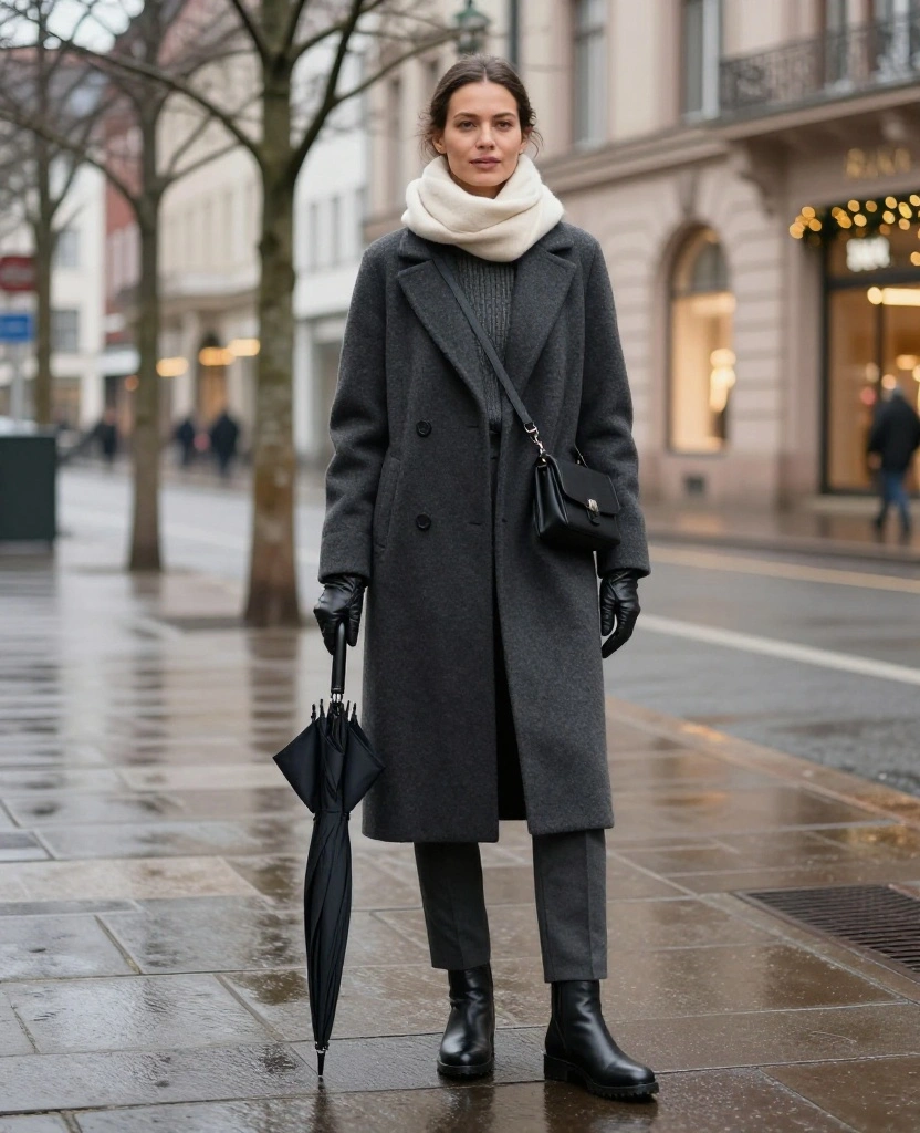 What to Wear in Frankfurt in December: 15 Chic Winter Outfits That Keep You Warm Without Looking Bulky! 22 What to Wear in Frankfurt in December What to Wear in Frankfurt in December: 15 Chic Winter Outfits That Keep You Warm Without Looking Bulky! - 4. Charcoal Monochrome With a Longline Coat 1