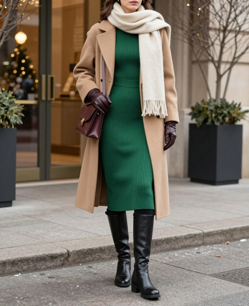 What to Wear in Frankfurt in December: 15 Chic Winter Outfits That Keep You Warm Without Looking Bulky! 36 What to Wear in Frankfurt in December What to Wear in Frankfurt in December: 15 Chic Winter Outfits That Keep You Warm Without Looking Bulky! - 6. The Knit Dress and Knee-High Boot Formula 1