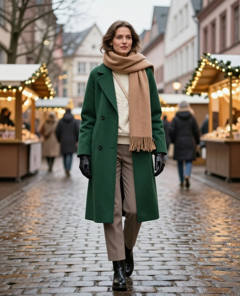 What to Wear in Frankfurt in December: 15 Chic Winter Outfits That Keep You Warm Without Looking Bulky! 46 What to Wear in Frankfurt in December What to Wear in Frankfurt in December: 15 Chic Winter Outfits That Keep You Warm Without Looking Bulky! - 8. The Forest Green Coat With Warm Neutral Basics 1