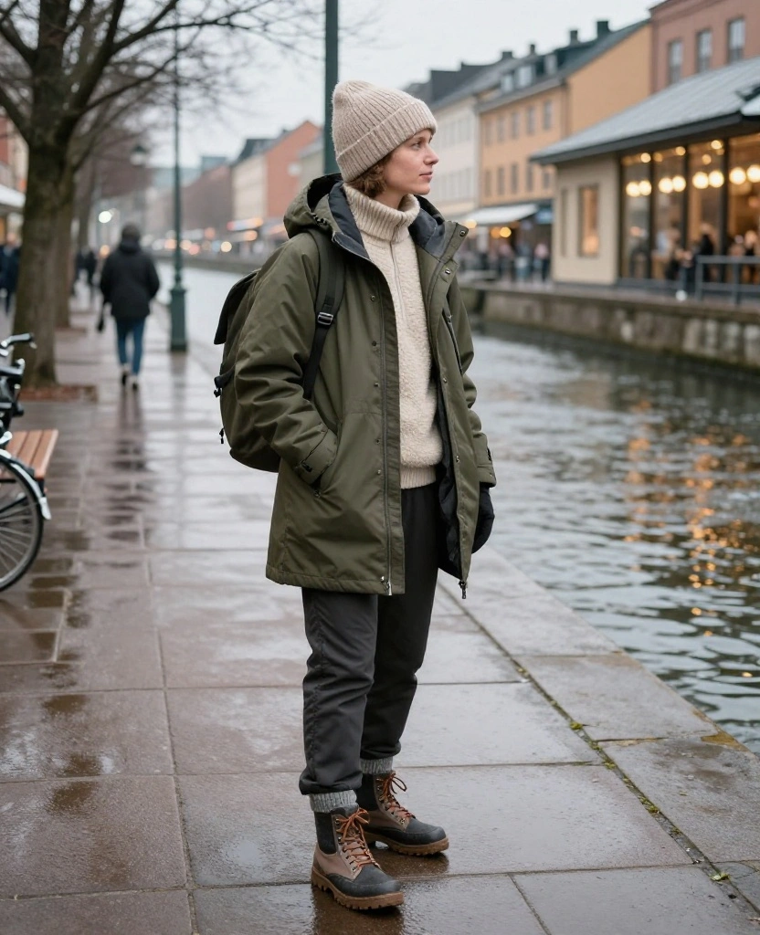 What to Wear in Gothenburg in December: 15 Cozy Winter Outfits That Beat the Scandinavian Chill 13 what to wear in Gothenburg in December What to Wear in Gothenburg in December: 15 Cozy Winter Outfits That Beat the Scandinavian Chill - 3. Add a Water-Resistant Shell Over Your Knitwear 1