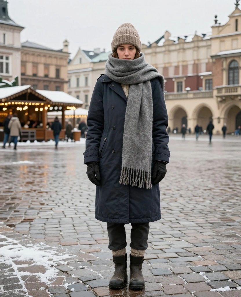 What to Wear in Kraków in December: 13 Layering Tricks That Make Freezing Weather Feel Surprisingly Easy! 22 What to Wear in Kraków in December What to Wear in Kraków in December: 13 Layering Tricks That Make Freezing Weather Feel Surprisingly Easy! - 4. Use a Long Scarf to Seal the Cold-Air Gaps 1