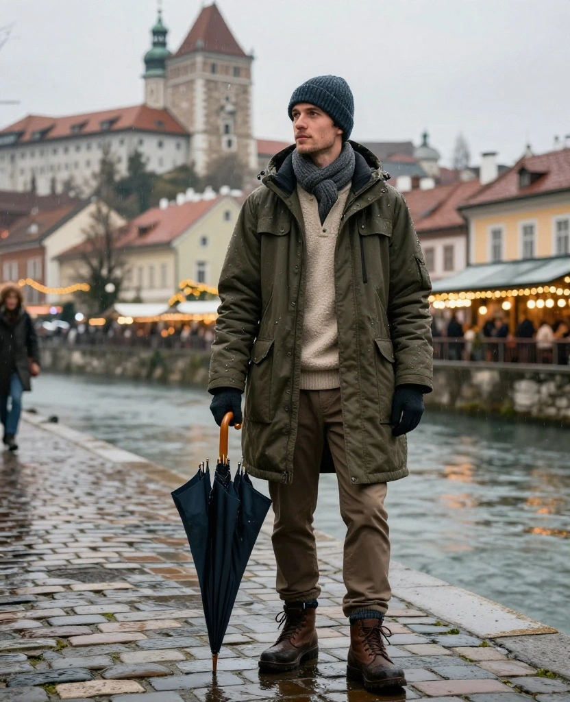 What to Wear in Ljubljana in December: 15 Cozy Winter Outfit Ideas You’ll Want to Copy! 78 What to Wear in Ljubljana in December What to Wear in Ljubljana in December: 15 Cozy Winter Outfit Ideas You’ll Want to Copy! - 12. A Rain-Ready Outfit for Damp December Weather 1