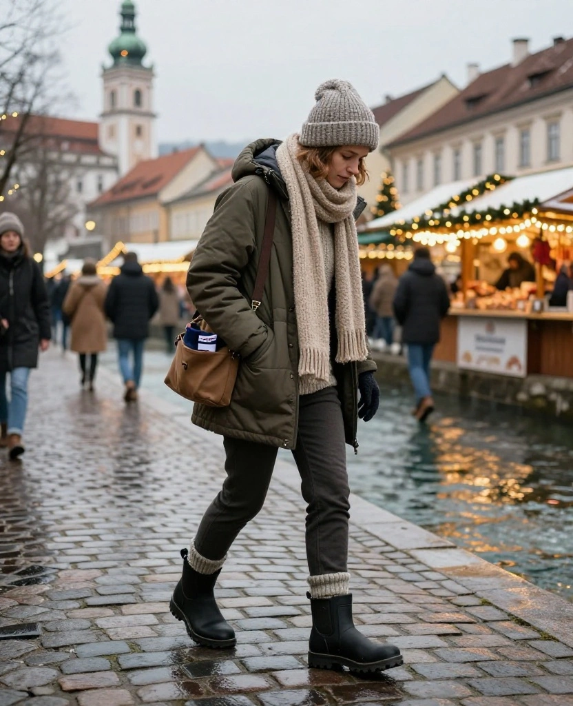 What to Wear in Ljubljana in December: 15 Cozy Winter Outfit Ideas You’ll Want to Copy! 41 What to Wear in Ljubljana in December What to Wear in Ljubljana in December: 15 Cozy Winter Outfit Ideas You’ll Want to Copy! - 7. The Waterproof Boot Outfit That Saves the Day 1