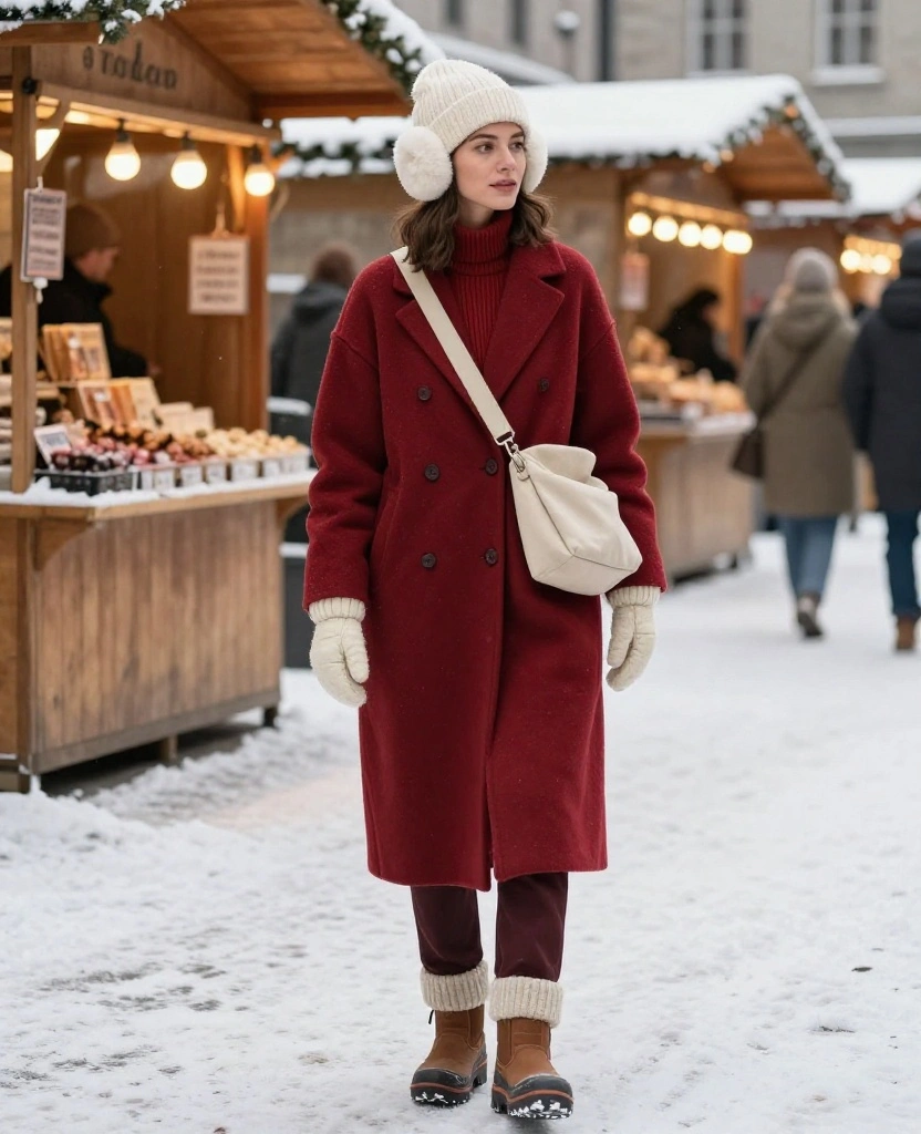 What to Wear in Montréal in December: 15 Warm Winter Outfits That Look Chic, Not Bulky! 57 What to Wear in Montréal in December What to Wear in Montréal in December: 15 Warm Winter Outfits That Look Chic, Not Bulky! - 14. The Festive Red Sweater and Practical Market Layers 1