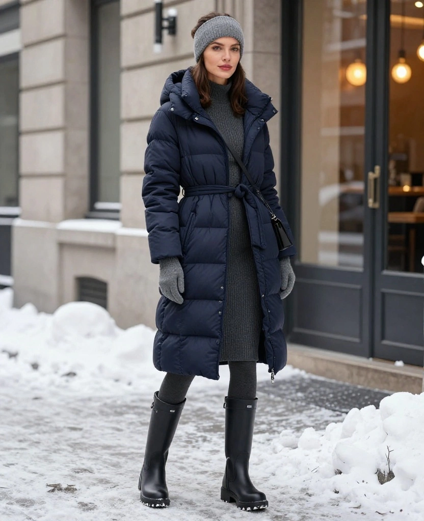 What to Wear in Montréal in December: 15 Warm Winter Outfits That Look Chic, Not Bulky! 2 What to Wear in Montréal in December What to Wear in Montréal in December: 15 Warm Winter Outfits That Look Chic, Not Bulky! - 2. The Belted Puffer With a Knit Midi Dress 1