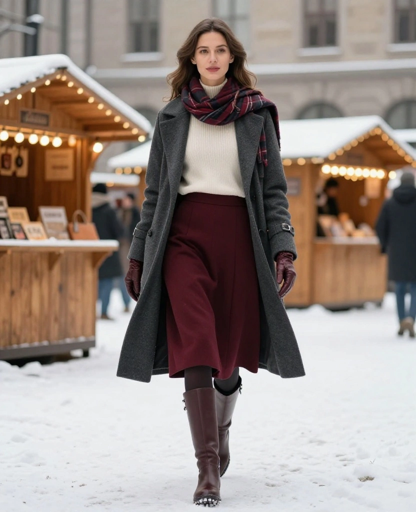 What to Wear in Montréal in December: 15 Warm Winter Outfits That Look Chic, Not Bulky! 15 What to Wear in Montréal in December What to Wear in Montréal in December: 15 Warm Winter Outfits That Look Chic, Not Bulky! - 5. The Wool Midi Skirt With Fleece-Lined Tights 1