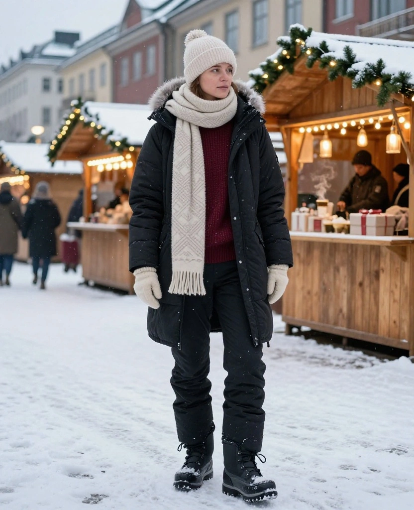 What to Wear in Oslo in December for Christmas Markets: 12 Festive Outfits That Beat the Chill 14 what to wear in Oslo in December What to Wear in Oslo in December for Christmas Markets: 12 Festive Outfits That Beat the Chill - 4. The Burgundy Sweater and Black Snow-Pant Outfit 1