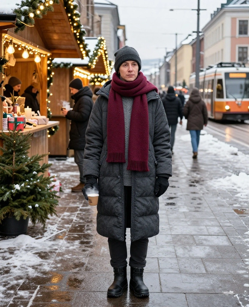 What to Wear in Oslo in December for Christmas Markets: 12 Festive Outfits That Beat the Chill 19 what to wear in Oslo in December What to Wear in Oslo in December for Christmas Markets: 12 Festive Outfits That Beat the Chill - 5. The Charcoal Monochrome Look with a Bright Scarf 1