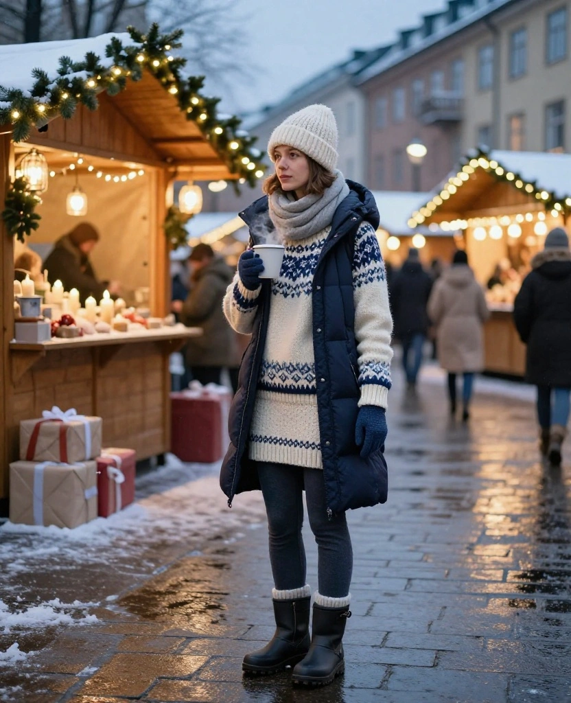 What to Wear in Oslo in December for Christmas Markets: 12 Festive Outfits That Beat the Chill 33 what to wear in Oslo in December What to Wear in Oslo in December for Christmas Markets: 12 Festive Outfits That Beat the Chill - 7. The Nordic Knit Set with a Long Down Coat 1
