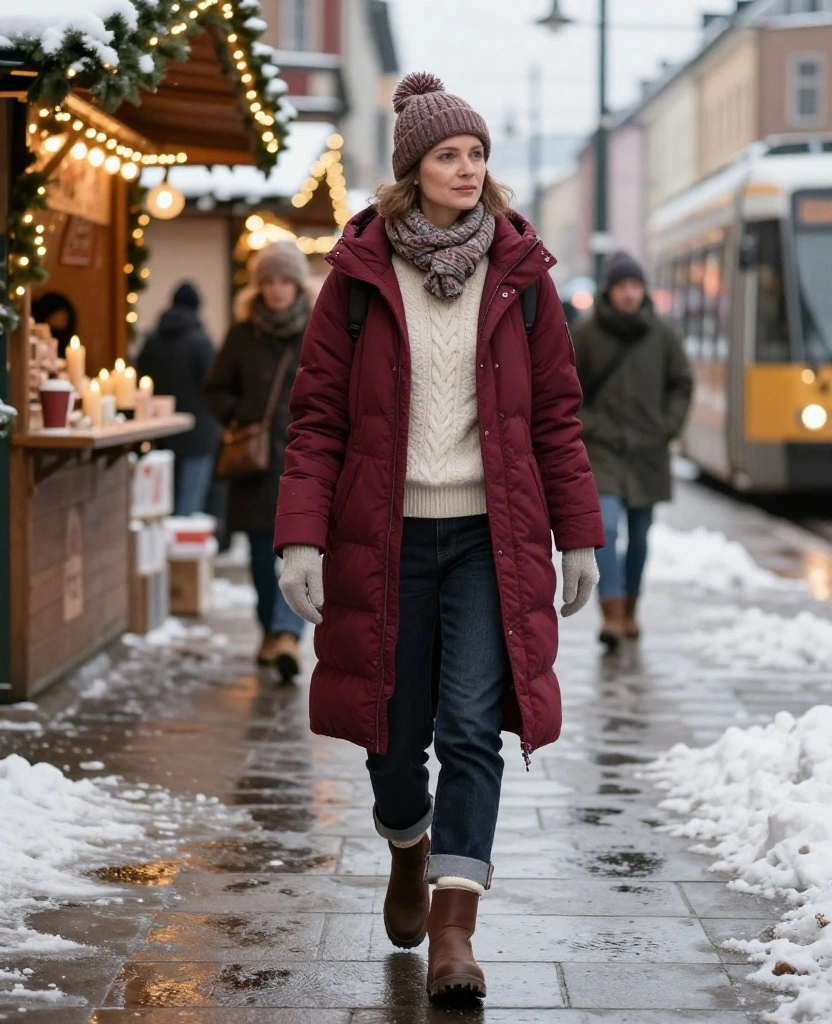 What to Wear in Oslo in December for Christmas Markets: 12 Festive Outfits That Beat the Chill 38 what to wear in Oslo in December What to Wear in Oslo in December for Christmas Markets: 12 Festive Outfits That Beat the Chill - 8. The Burgundy Coat and Practical Denim Formula 1