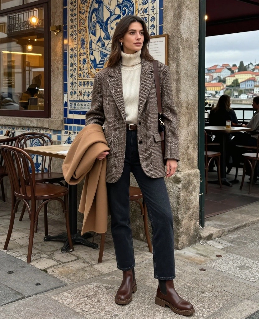 What to Wear in Porto in December: 15 Chic Winter Outfits You’ll Wish You Packed! 72 What to Wear in Porto in December What to Wear in Porto in December: 15 Chic Winter Outfits You’ll Wish You Packed! - 12. A Plaid Blazer with a Warm Knit and Jeans 1