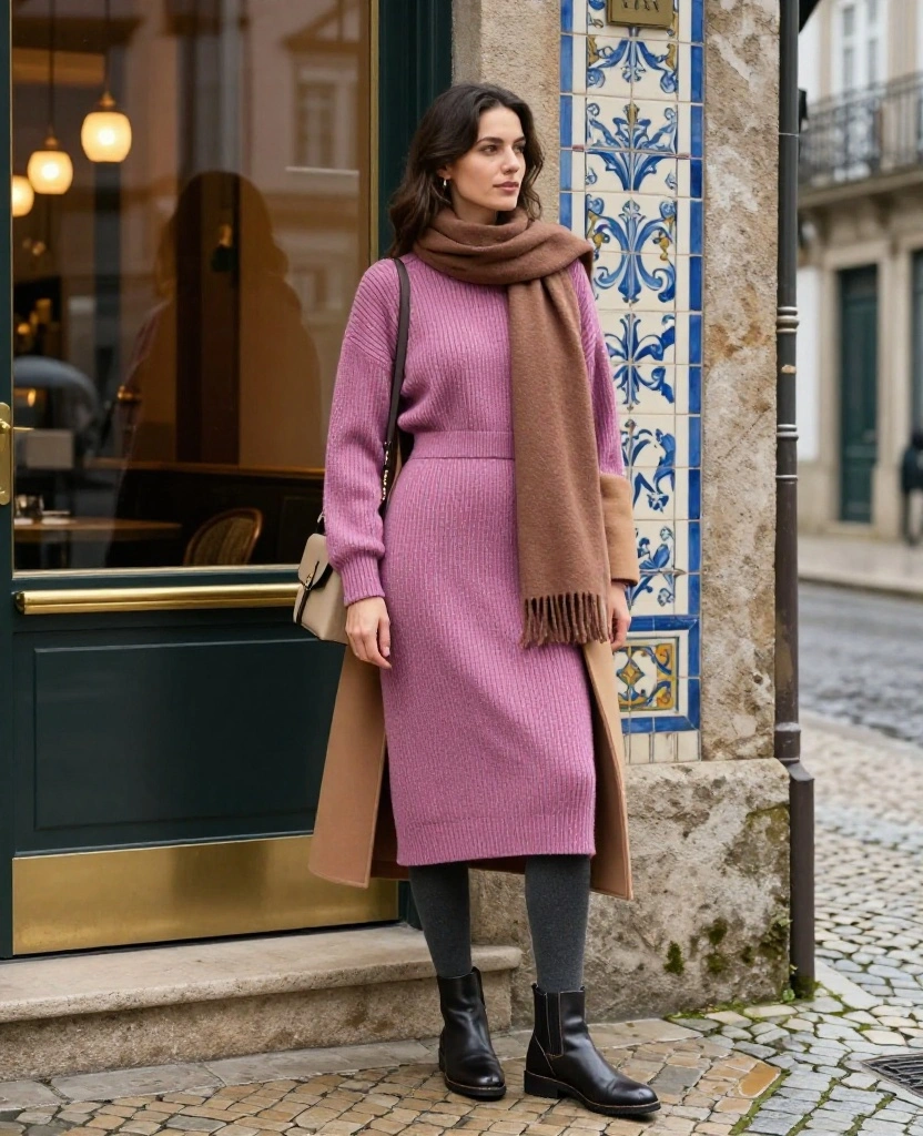What to Wear in Porto in December: 15 Chic Winter Outfits You’ll Wish You Packed! 15 What to Wear in Porto in December What to Wear in Porto in December: 15 Chic Winter Outfits You’ll Wish You Packed! - 3. The Sweater Dress, Tights, and Walking Boots Combo 1