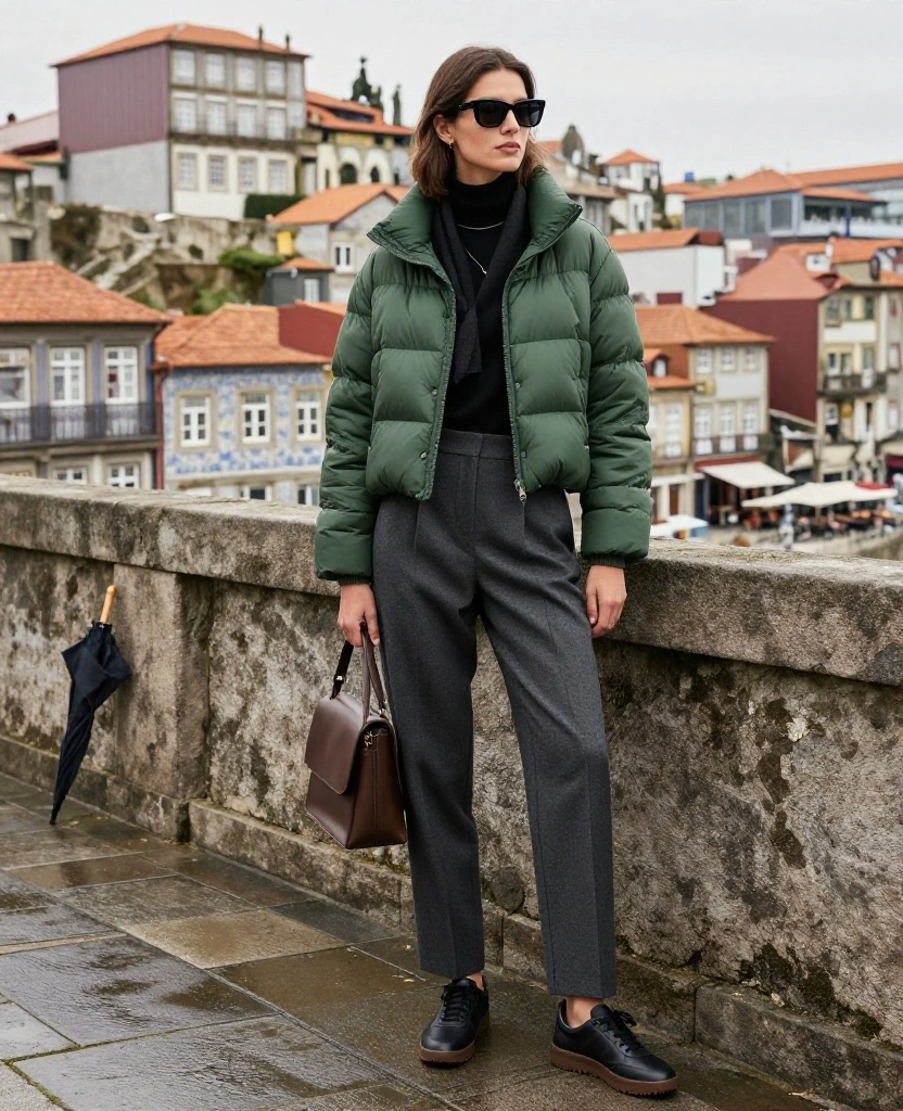 What to Wear in Porto in December: 15 Chic Winter Outfits You’ll Wish You Packed! 22 What to Wear in Porto in December What to Wear in Porto in December: 15 Chic Winter Outfits You’ll Wish You Packed! - 4. Tailored Trousers with a Cropped Puffer 1