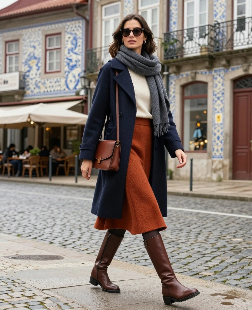 What to Wear in Porto in December: 15 Chic Winter Outfits You’ll Wish You Packed! 29 What to Wear in Porto in December What to Wear in Porto in December: 15 Chic Winter Outfits You’ll Wish You Packed! - 5. A Midi Skirt with Tights and Tall Boots 1