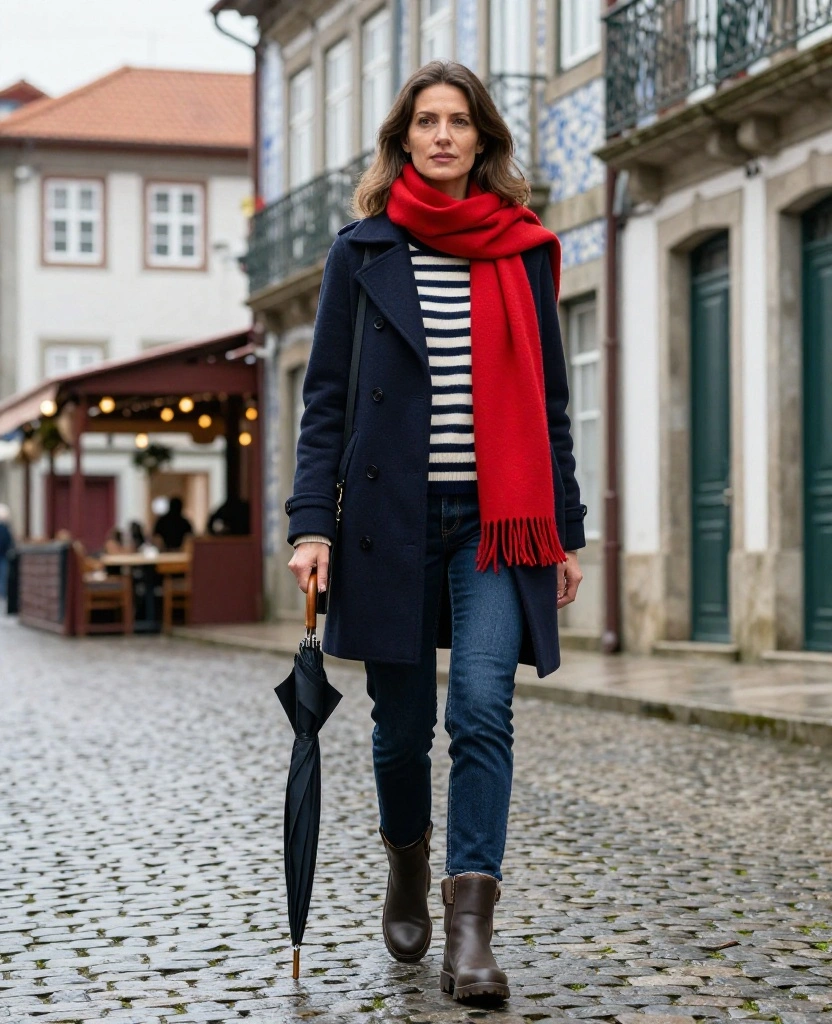 What to Wear in Porto in December: 15 Chic Winter Outfits You’ll Wish You Packed! 35 What to Wear in Porto in December What to Wear in Porto in December: 15 Chic Winter Outfits You’ll Wish You Packed! - 7. Dark Denim, a Breton Knit, and a Red Scarf 1