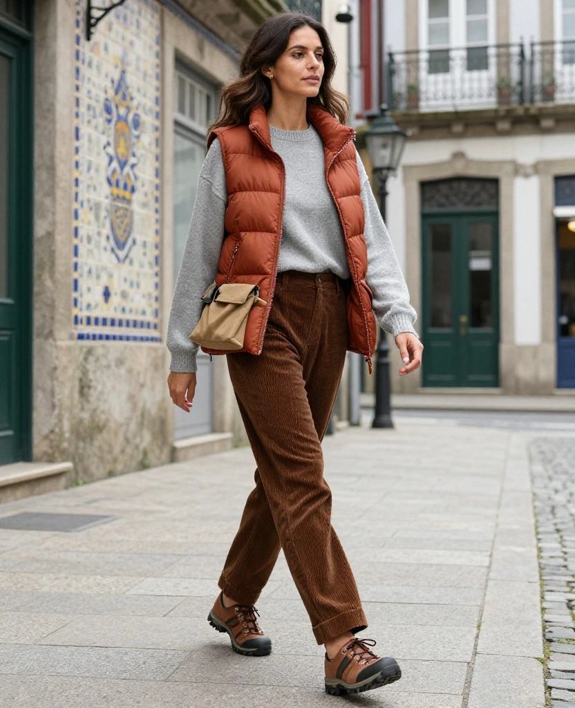 What to Wear in Porto in December: 15 Chic Winter Outfits You’ll Wish You Packed! 51 What to Wear in Porto in December What to Wear in Porto in December: 15 Chic Winter Outfits You’ll Wish You Packed! - 9. The Relaxed Corduroy Trousers and Puffer Vest 1