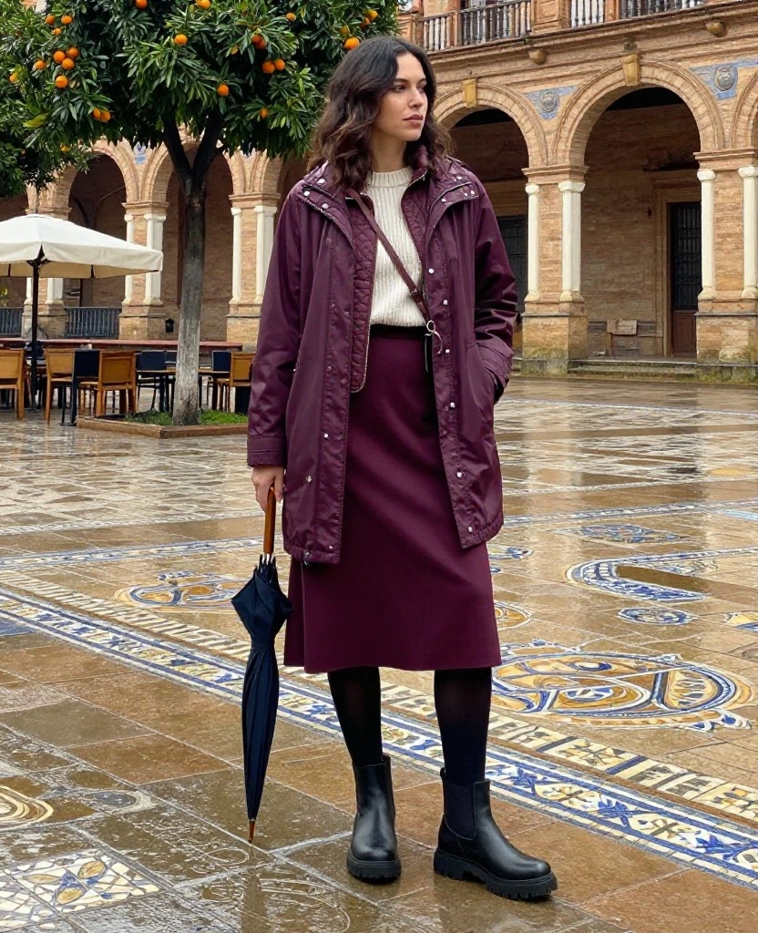 What to Wear in Seville in December: 12 Rain-Proof Outfit Ideas That Keep You Stylish and Comfortable 34 what to wear in Seville in December What to Wear in Seville in December: 12 Rain-Proof Outfit Ideas That Keep You Stylish and Comfortable - 6. A Midi Skirt with Warm Tights and Lug-Sole Boots 1