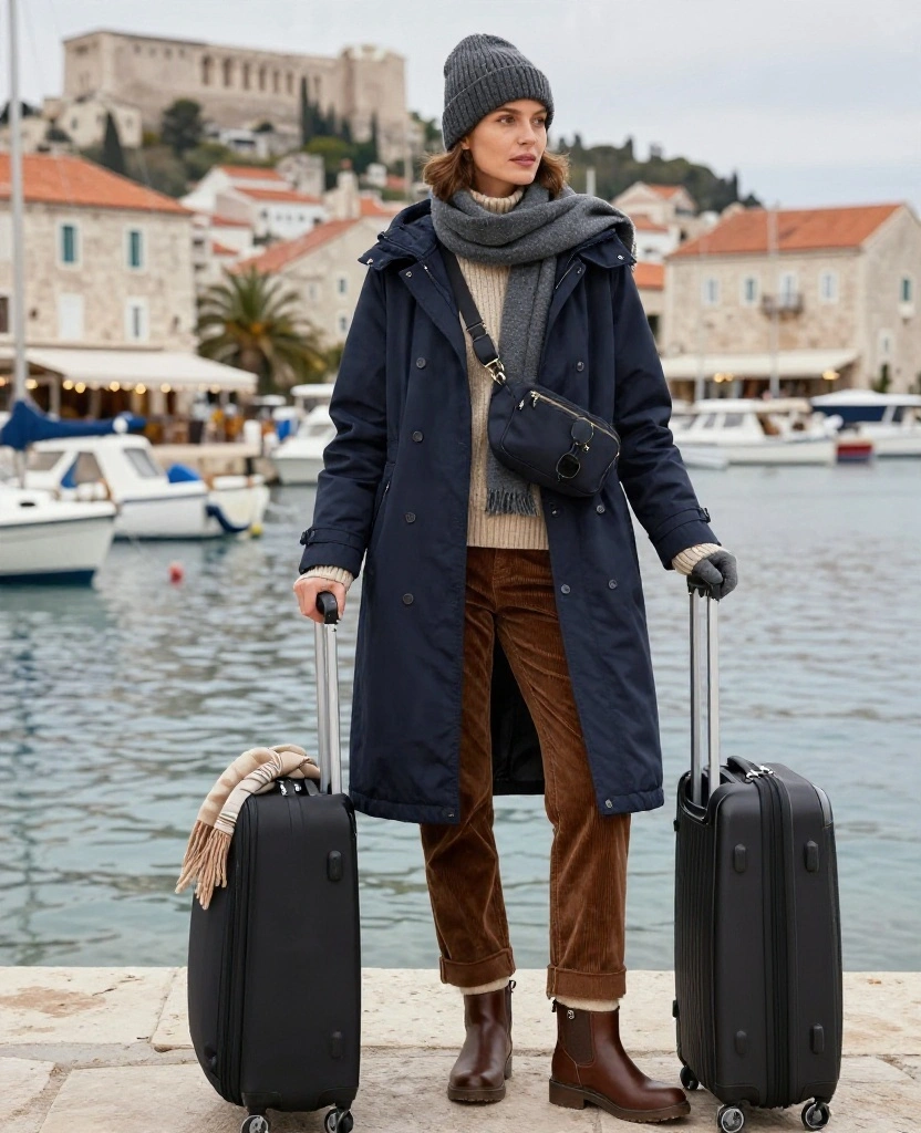 What to Wear in Split in December: 15 Chic Outfit Ideas You’ll Wish You Packed! 73 What to Wear in Split in December What to Wear in Split in December: 15 Chic Outfit Ideas You’ll Wish You Packed! - 11. The Windproof Harbor Outfit With a Knit Hat 1