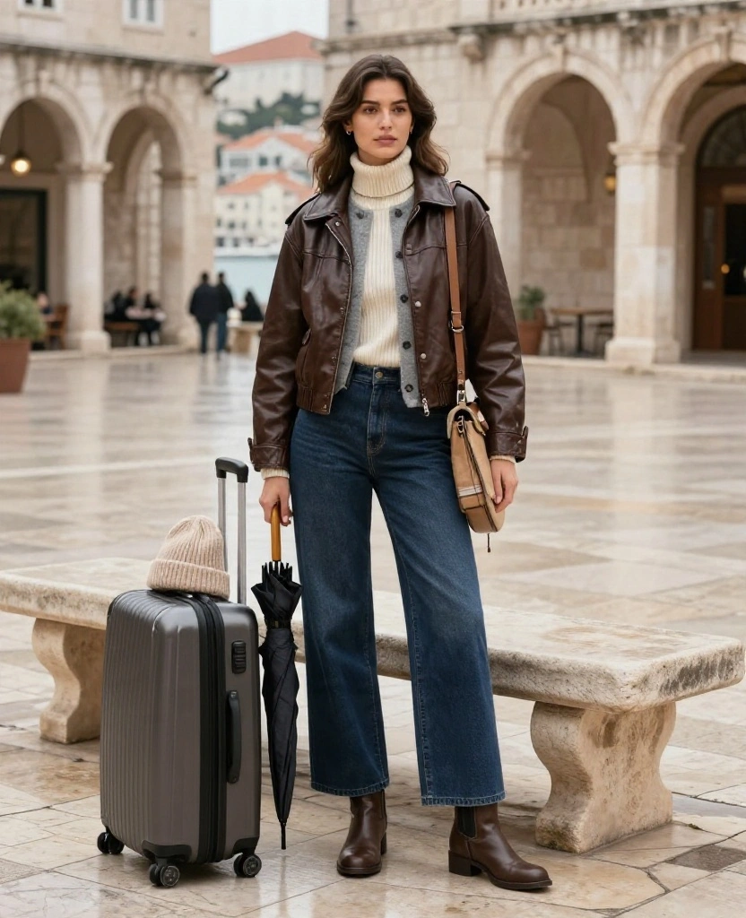 What to Wear in Split in December: 15 Chic Outfit Ideas You’ll Wish You Packed! 89 What to Wear in Split in December What to Wear in Split in December: 15 Chic Outfit Ideas You’ll Wish You Packed! - 13. The Leather Jacket With a Wool Layer Underneath 1