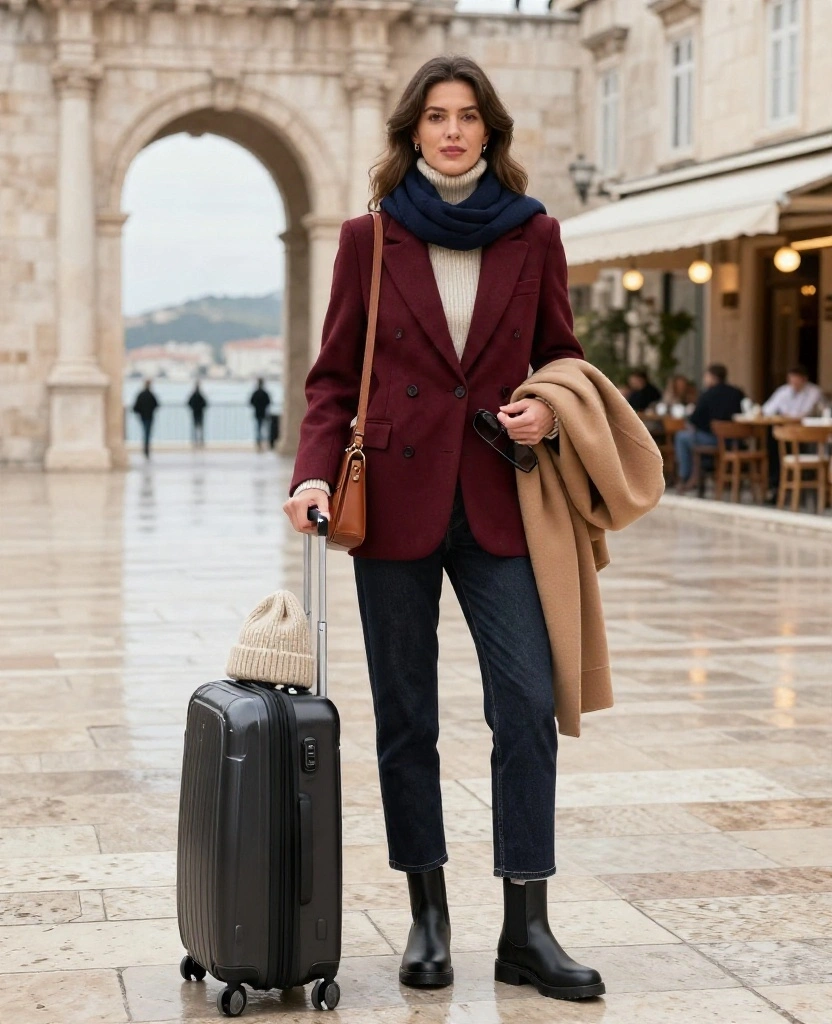 What to Wear in Split in December: 15 Chic Outfit Ideas You’ll Wish You Packed! 103 What to Wear in Split in December What to Wear in Split in December: 15 Chic Outfit Ideas You’ll Wish You Packed! - 15. The Burgundy Blazer With Dark Denim and Chelsea Boots 1