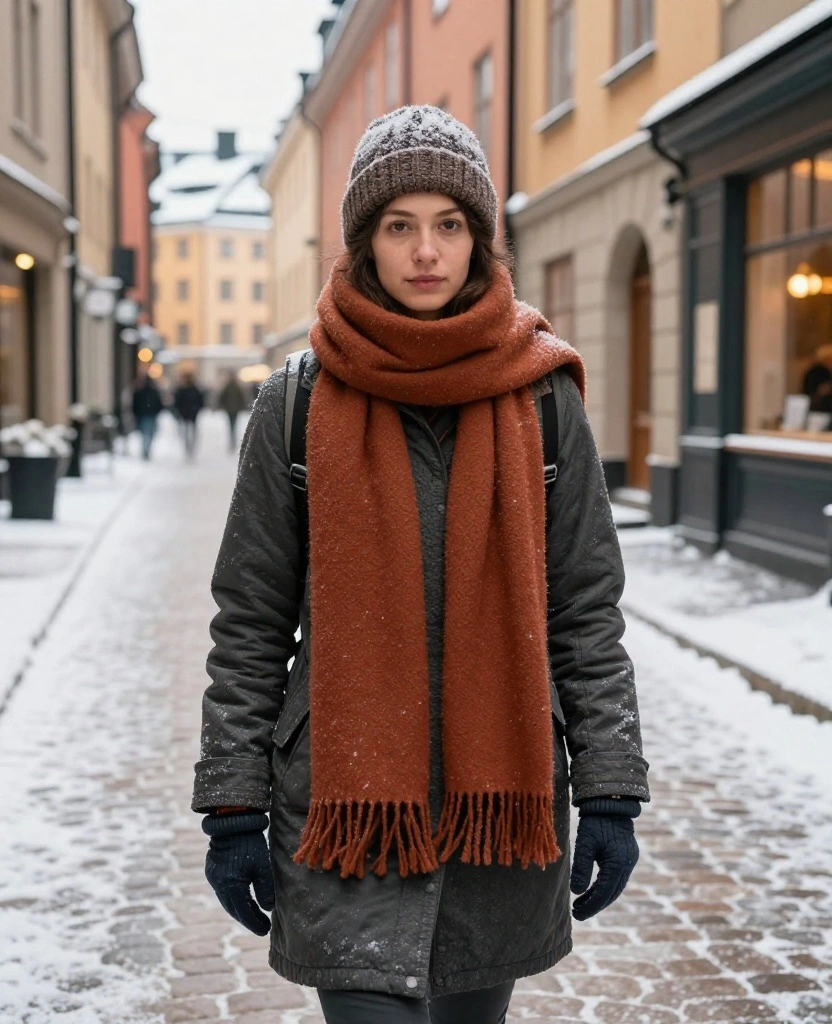 What to Wear in Stockholm in December: 13 Layering Tricks for Staying Cozy All Day 20 What to Wear in Stockholm in December What to Wear in Stockholm in December: 13 Layering Tricks for Staying Cozy All Day - 4. Seal the Neck Gap with a Real Winter Scarf 1