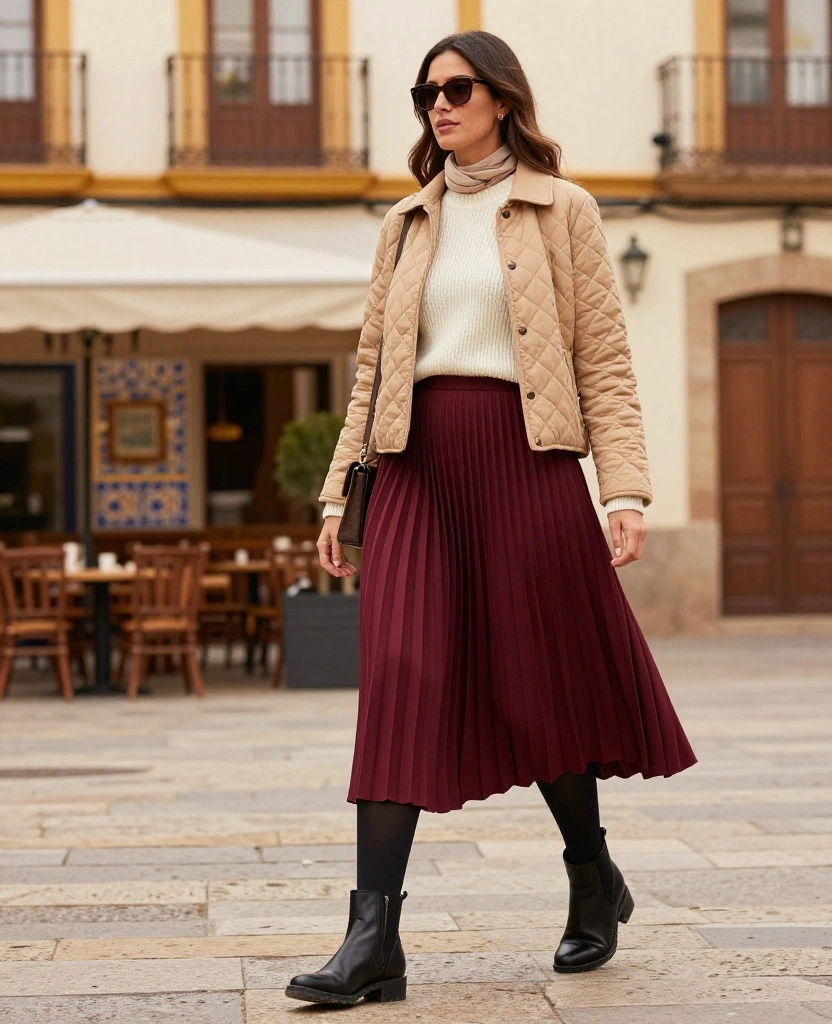 What to Wear in Valencia in December: 15 Chic Outfit Ideas You’ll Want to Copy! 18 What to Wear in Valencia in December What to Wear in Valencia in December: 15 Chic Outfit Ideas You’ll Want to Copy! - 4. The Midi Skirt with Tights and Ankle Boots 1